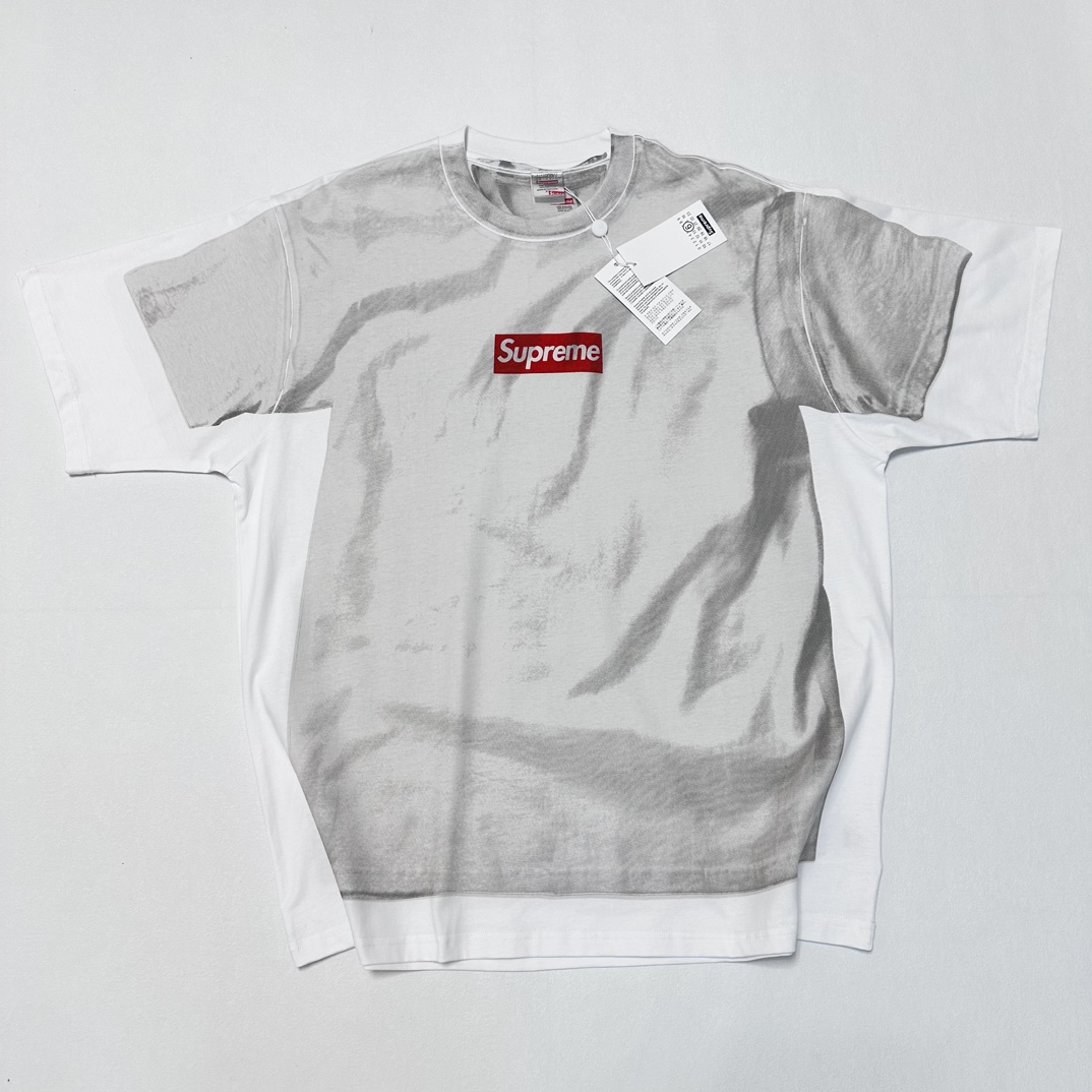 Supreme MM6 Maison Margiela 联名款 SS24 WEEK7 BOX LOGO TEE 解构假两件 短袖 T恤 白色 SUP-SS24-111