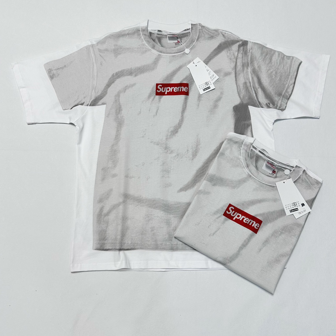 Supreme MM6 Maison Margiela 联名款 SS24 WEEK7 BOX LOGO TEE 解构假两件 短袖 T恤 白色 SUP-SS24-111