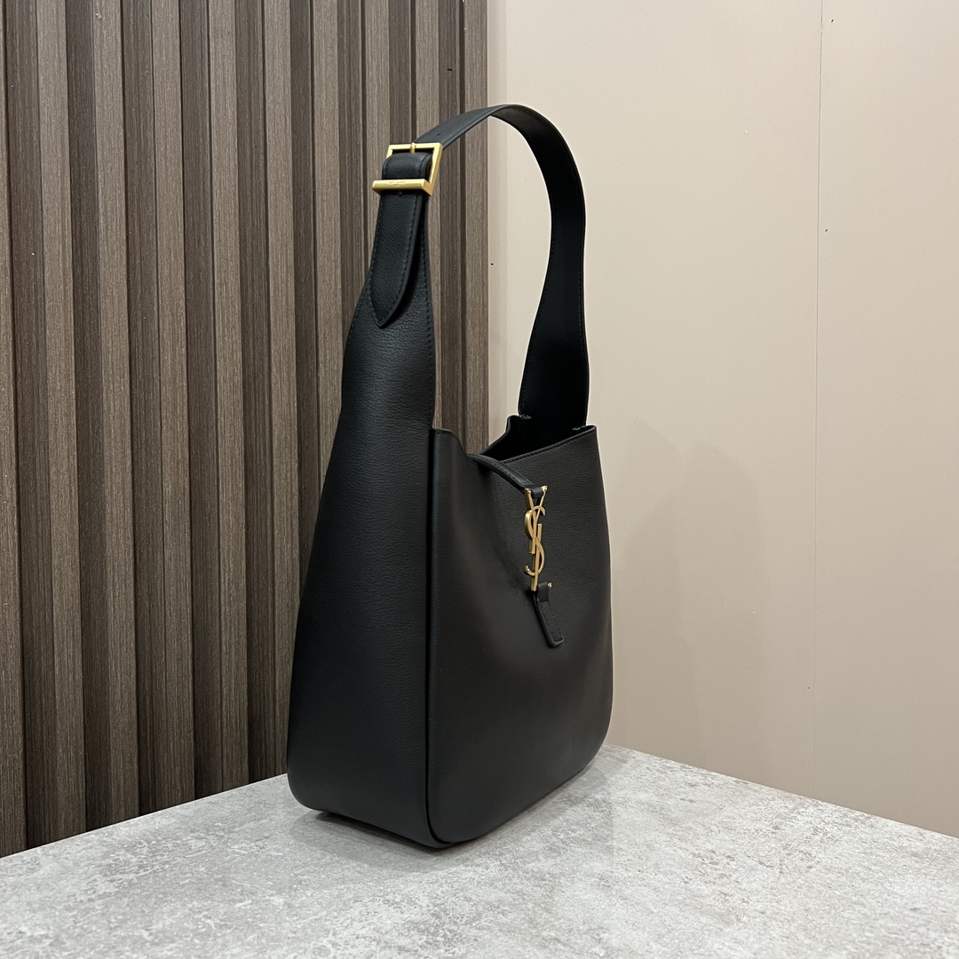  SAINT LAURENT 圣罗兰 YSL LE5A7 Hobo 复古  金色logo 牛皮 流浪包斜挎包 单肩包 中号/小号 女款 黑色713938-AAAUQ-1000