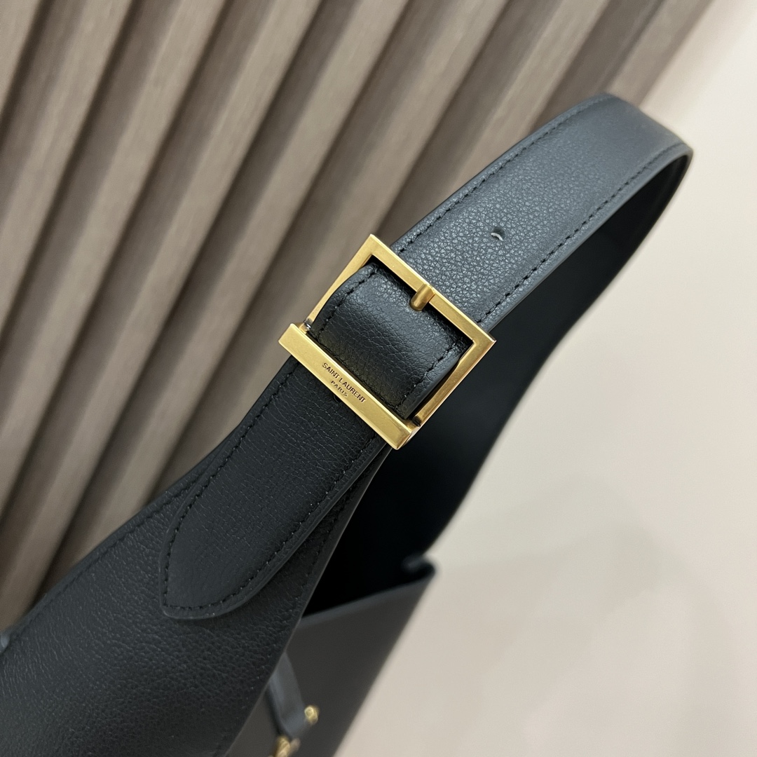  SAINT LAURENT 圣罗兰 YSL LE5A7 Hobo 复古  金色logo 牛皮 流浪包斜挎包 单肩包 中号/小号 女款 黑色713938-AAAUQ-1000