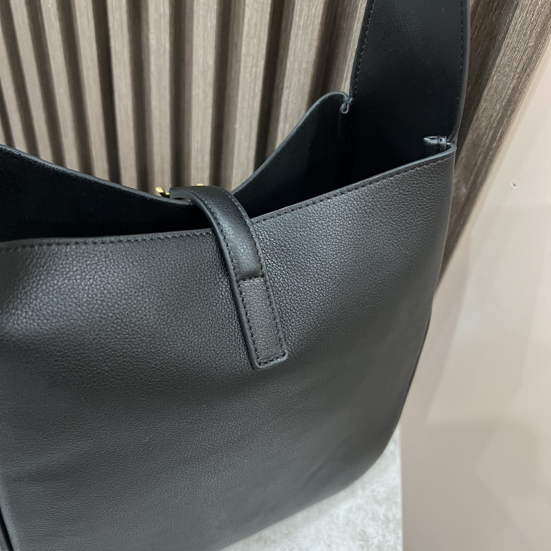  SAINT LAURENT 圣罗兰 YSL LE5A7 Hobo 复古  金色logo 牛皮 流浪包斜挎包 单肩包 中号/小号 女款 黑色713938-AAAUQ-1000