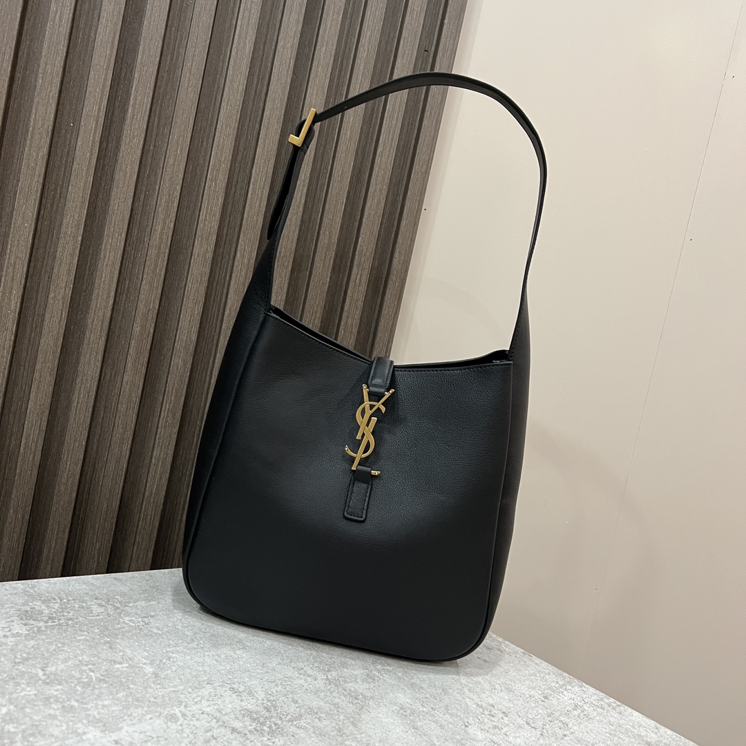  SAINT LAURENT 圣罗兰 YSL LE5A7 Hobo 复古  金色logo 牛皮 流浪包斜挎包 单肩包 中号/小号 女款 黑色713938-AAAUQ-1000
