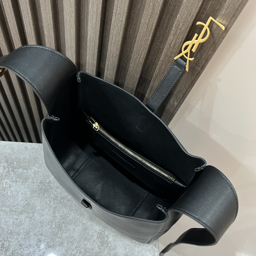  SAINT LAURENT 圣罗兰 YSL LE5A7 Hobo 复古  金色logo 牛皮 流浪包斜挎包 单肩包 中号/小号 女款 黑色713938-AAAUQ-1000