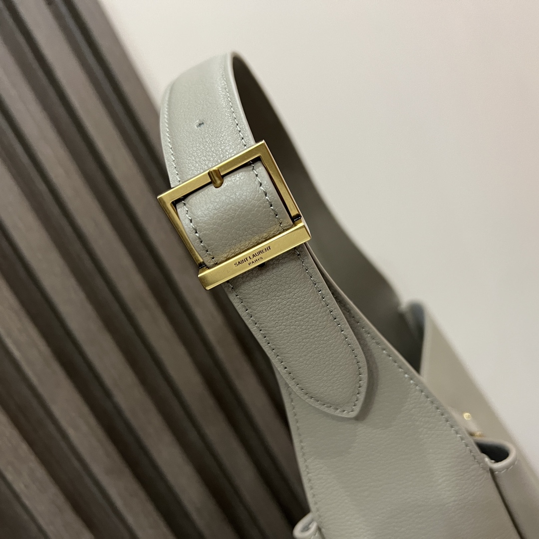  SAINT LAURENT 圣罗兰 YSL LE5A7 Hobo 复古  金色logo 牛皮 流浪包斜挎包 单肩包 小号 女款 灰色 713938-AAAUQ-1722