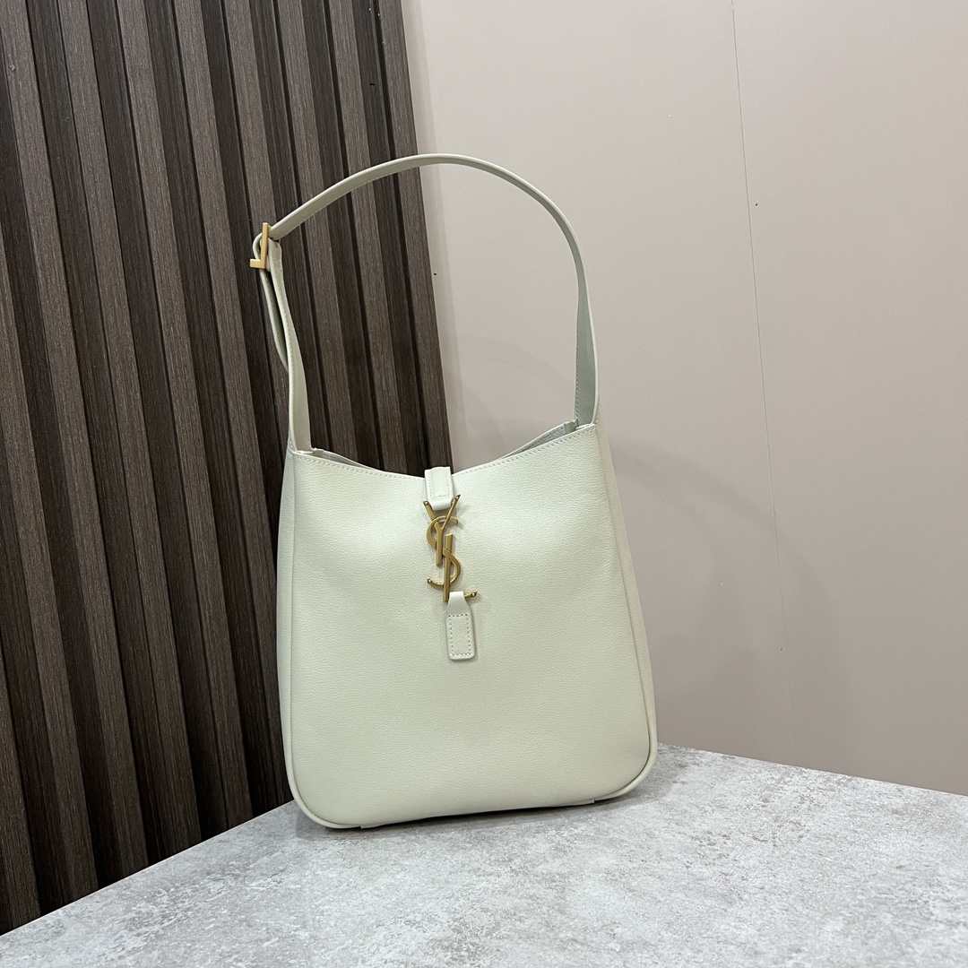  SAINT LAURENT 圣罗兰 YSL LE5A7 Hobo 复古  金色logo 牛皮 流浪包斜挎包 单肩包 小号 女款 复古白 713938-AAAUQ-9207