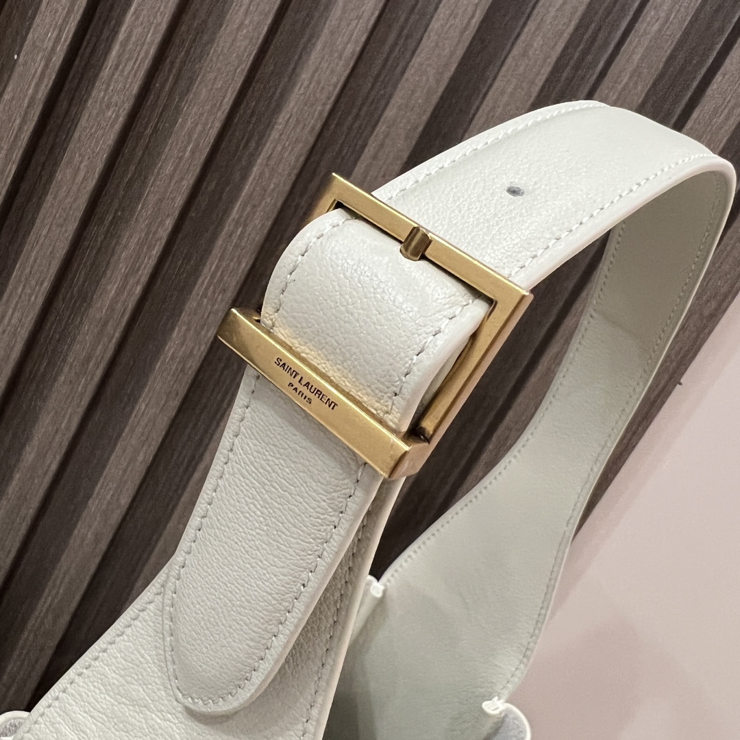  SAINT LAURENT 圣罗兰 YSL LE5A7 Hobo 复古  金色logo 牛皮 流浪包斜挎包 单肩包 小号 女款 复古白 713938-AAAUQ-9207