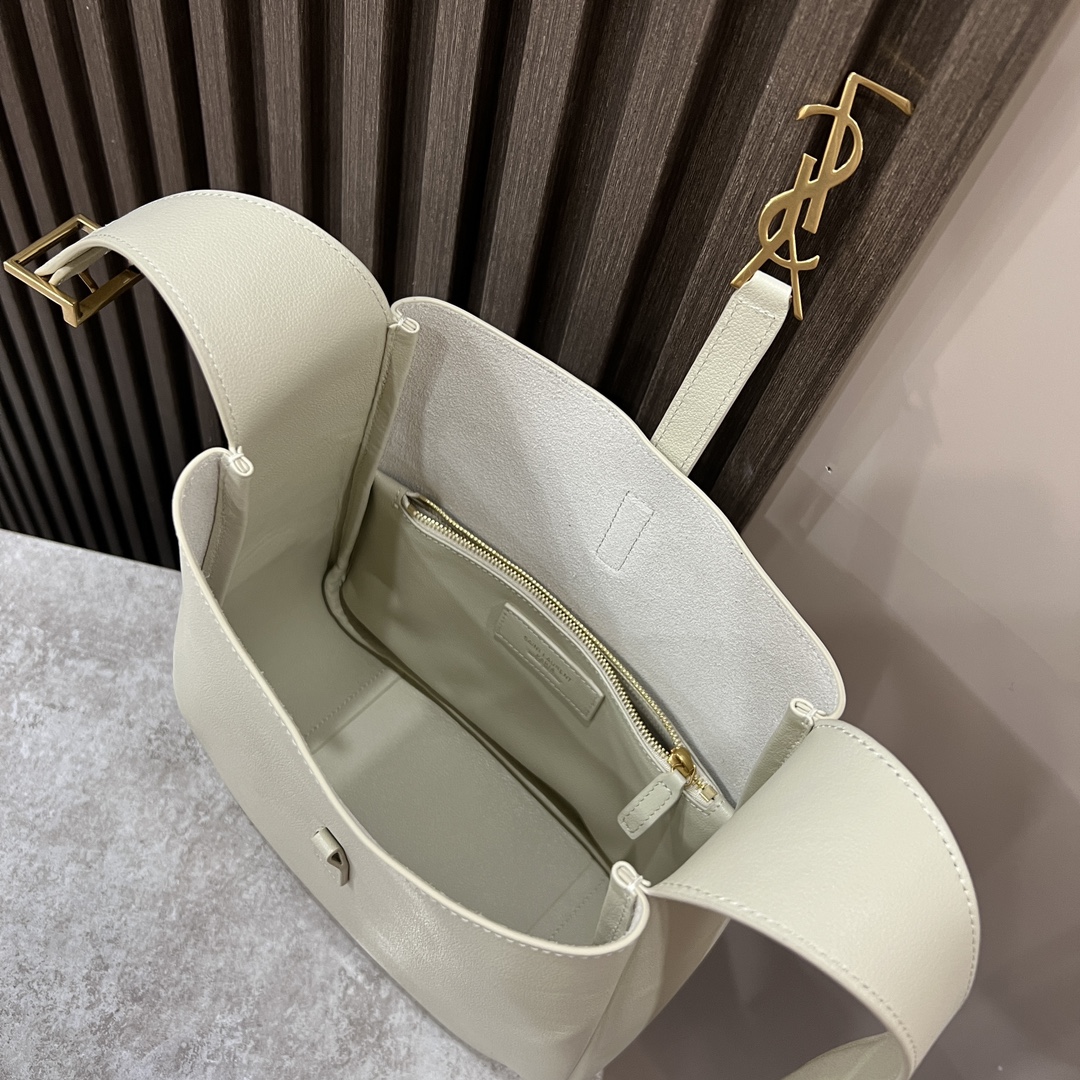  SAINT LAURENT 圣罗兰 YSL LE5A7 Hobo 复古  金色logo 牛皮 流浪包斜挎包 单肩包 小号 女款 复古白 713938-AAAUQ-9207