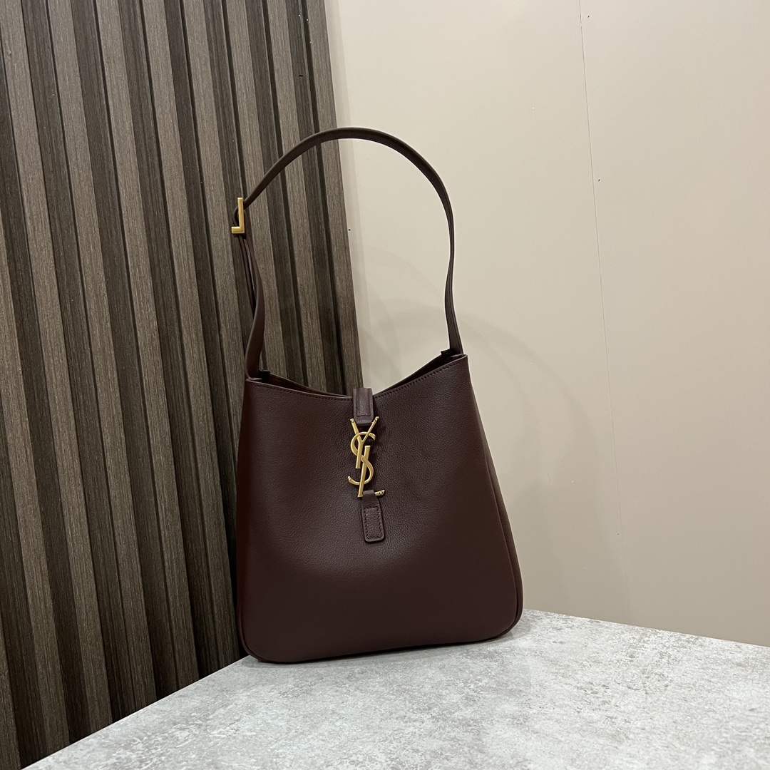  SAINT LAURENT 圣罗兰 YSL LE5A7 Hobo 复古  金色logo 牛皮 流浪包斜挎包 单肩包 小号 女款 酒红色 713938-AAAUQ-6475