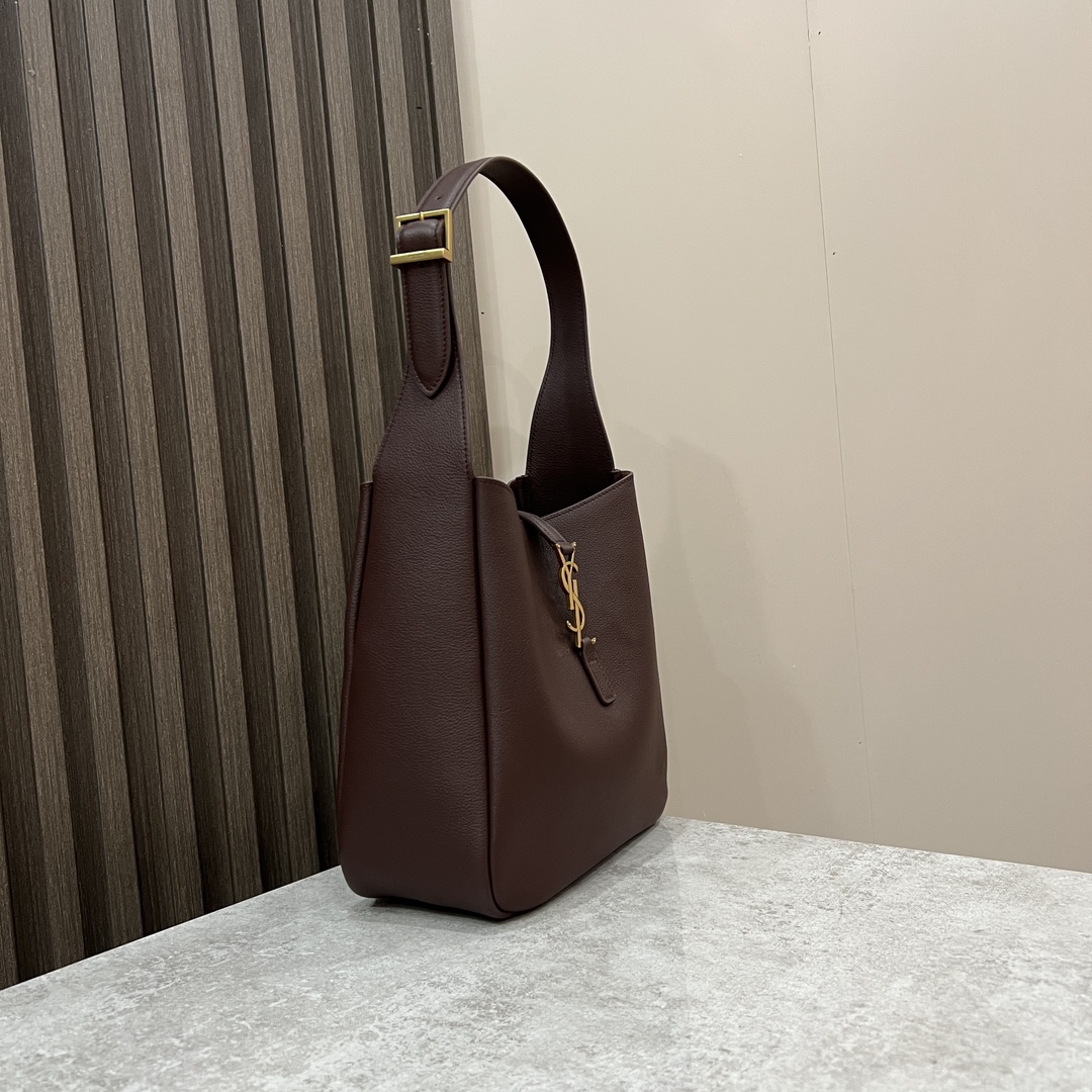  SAINT LAURENT 圣罗兰 YSL LE5A7 Hobo 复古  金色logo 牛皮 流浪包斜挎包 单肩包 小号 女款 酒红色 713938-AAAUQ-6475