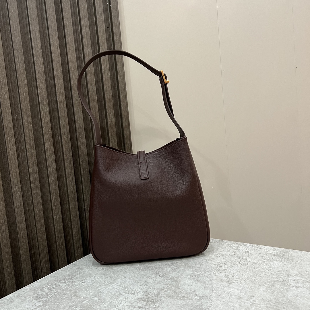  SAINT LAURENT 圣罗兰 YSL LE5A7 Hobo 复古  金色logo 牛皮 流浪包斜挎包 单肩包 小号 女款 酒红色 713938-AAAUQ-6475