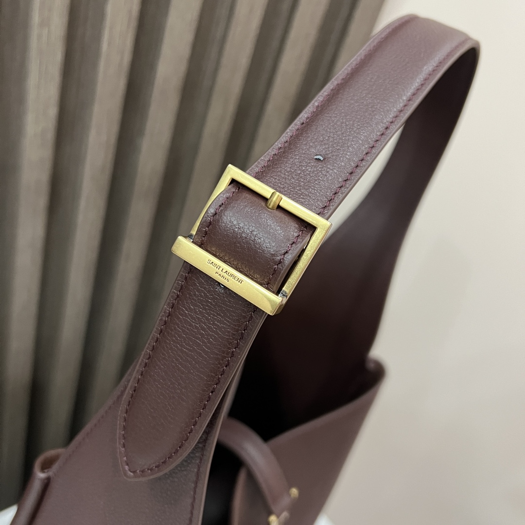  SAINT LAURENT 圣罗兰 YSL LE5A7 Hobo 复古  金色logo 牛皮 流浪包斜挎包 单肩包 小号 女款 酒红色 713938-AAAUQ-6475