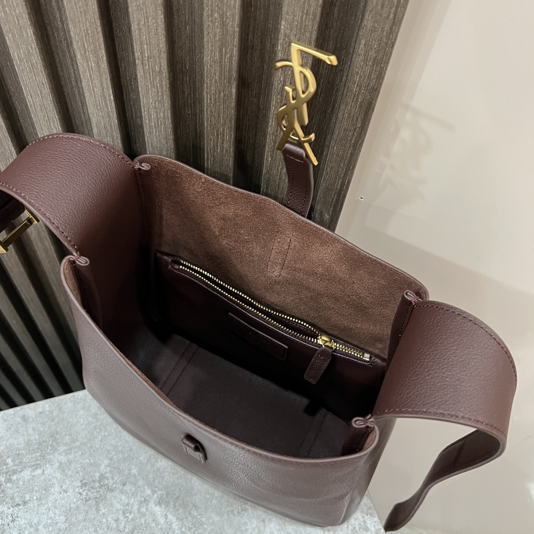  SAINT LAURENT 圣罗兰 YSL LE5A7 Hobo 复古  金色logo 牛皮 流浪包斜挎包 单肩包 小号 女款 酒红色 713938-AAAUQ-6475