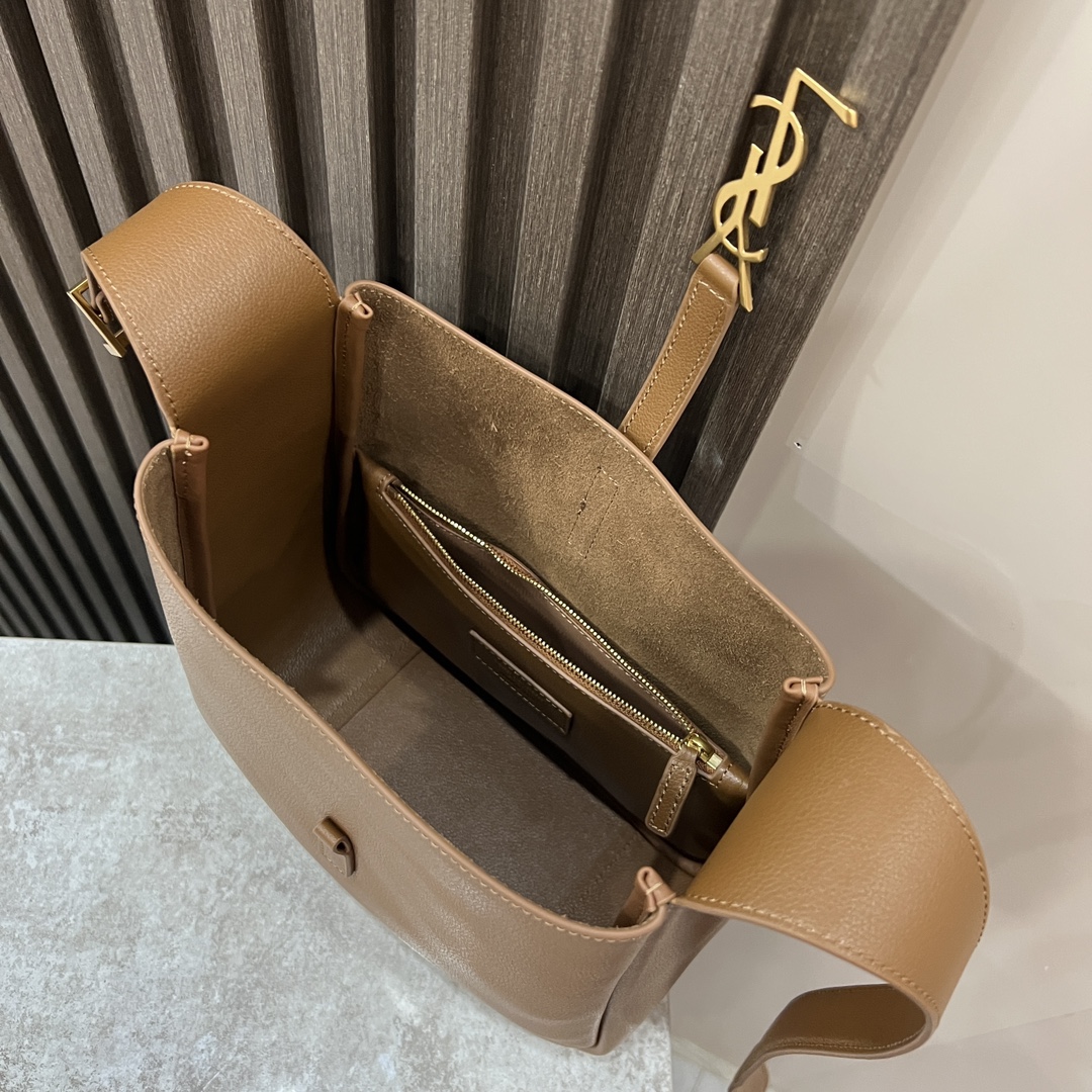  SAINT LAURENT 圣罗兰 YSL LE5A7 Hobo 复古  金色logo 牛皮 流浪包斜挎包 单肩包 小号 女款 狐狸棕色 713938-AAAUQ-2536