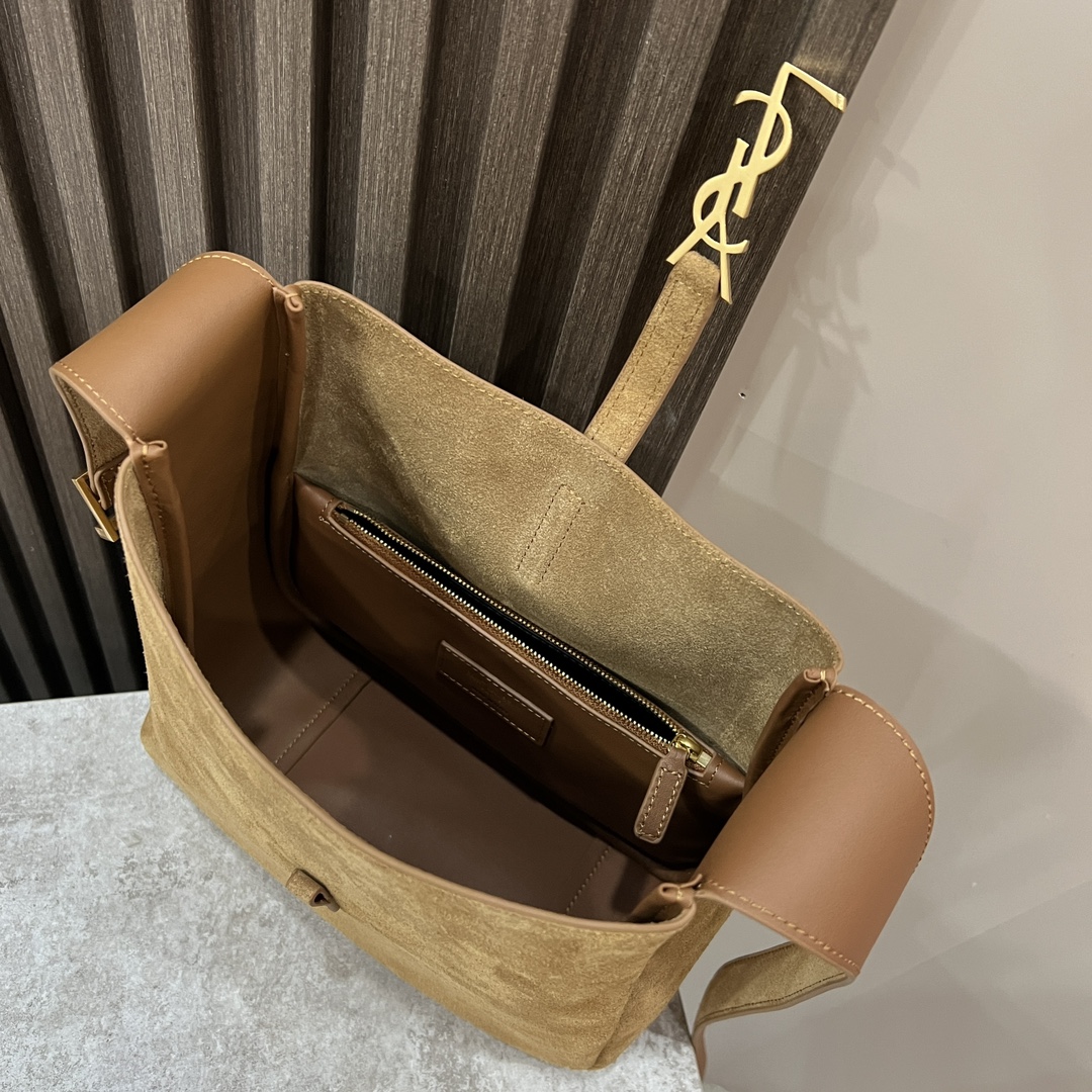  SAINT LAURENT 圣罗兰 YSL LE5A7 Hobo 复古  金色logo 牛皮 流浪包斜挎包 单肩包 小号 女款 大麦棕色