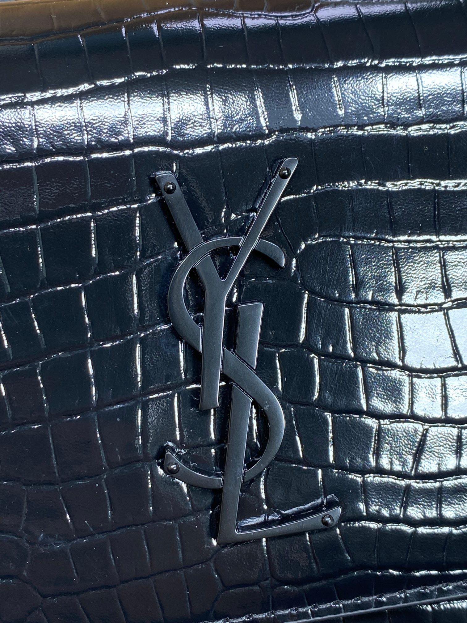 SAINT LAURENT 圣罗兰 YSL Sunset 日落 牛皮 流浪包 斜挎包 单肩包 女款 鳄鱼纹 中号 黑色黑标 442906-DND0U-1000