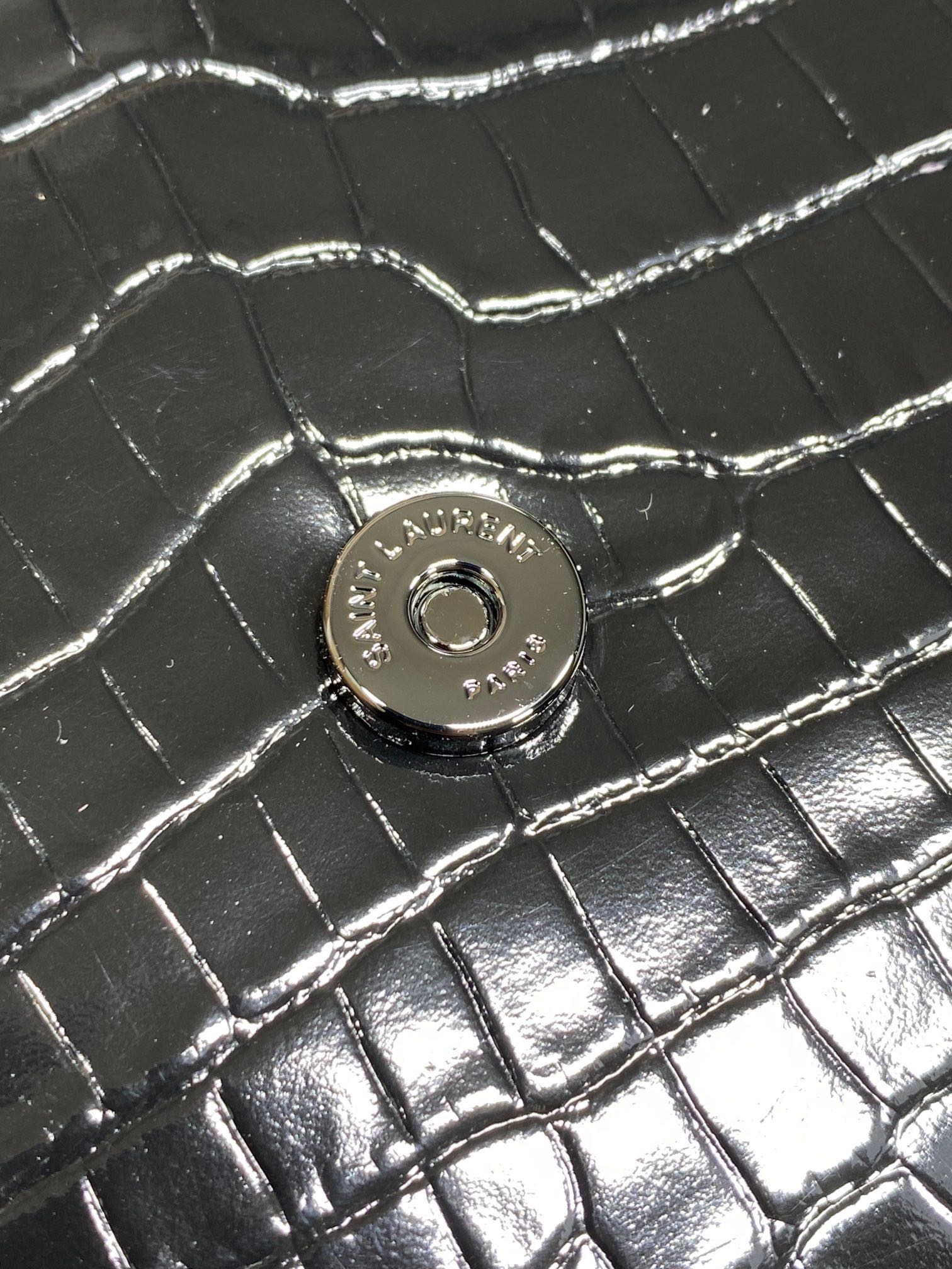 SAINT LAURENT 圣罗兰 YSL Sunset 日落 牛皮 流浪包 斜挎包 单肩包 女款 鳄鱼纹 中号 黑色黑标 442906-DND0U-1000