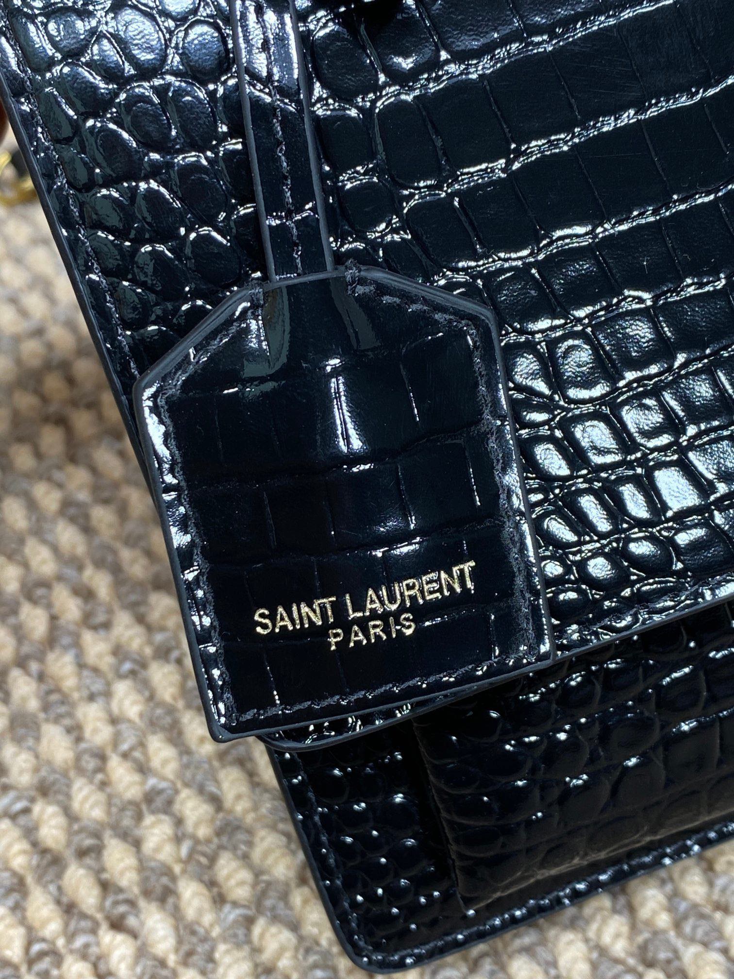  SAINT LAURENT 圣罗兰 YSL Sunset 日落 牛皮 流浪包 斜挎包 单肩包 女款 鳄鱼纹 中号 黑色金标 442906-DND0J-1000
