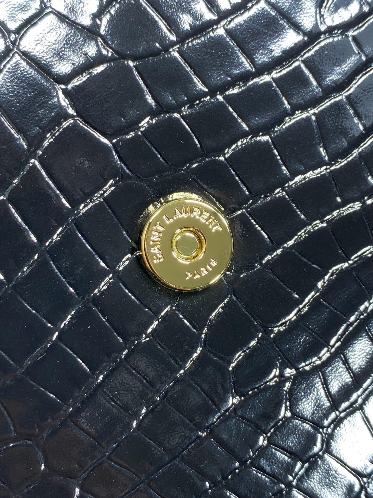  SAINT LAURENT 圣罗兰 YSL Sunset 日落 牛皮 流浪包 斜挎包 单肩包 女款 鳄鱼纹 中号 黑色金标 442906-DND0J-1000