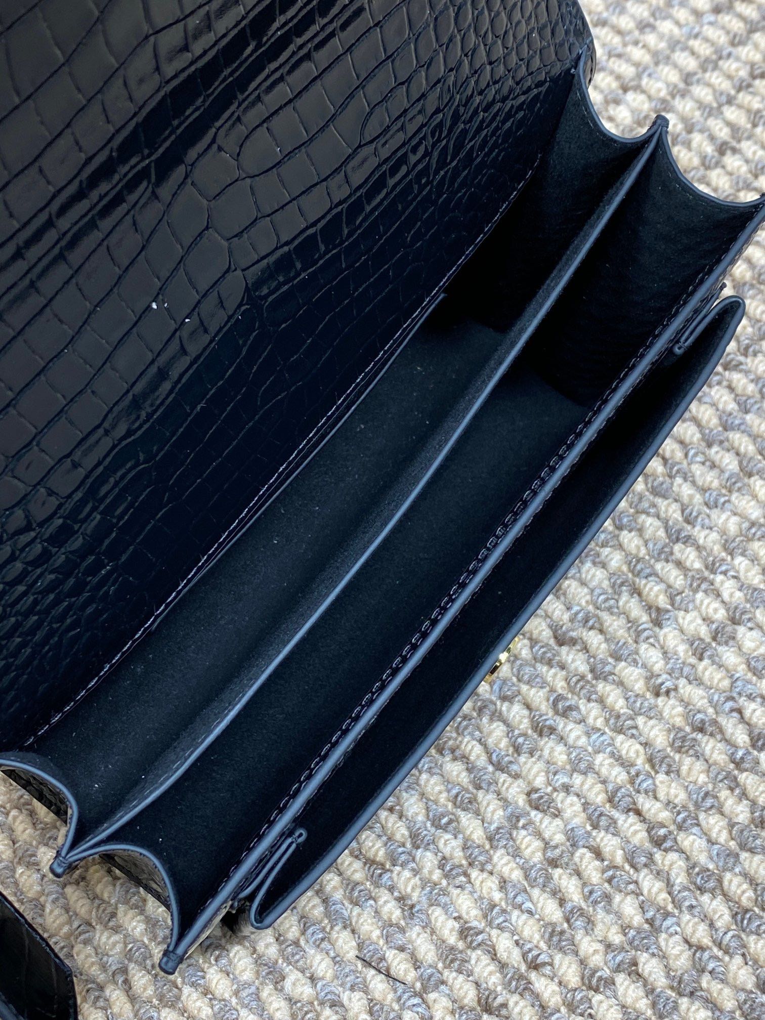  SAINT LAURENT 圣罗兰 YSL Sunset 日落 牛皮 流浪包 斜挎包 单肩包 女款 鳄鱼纹 中号 黑色金标 442906-DND0J-1000