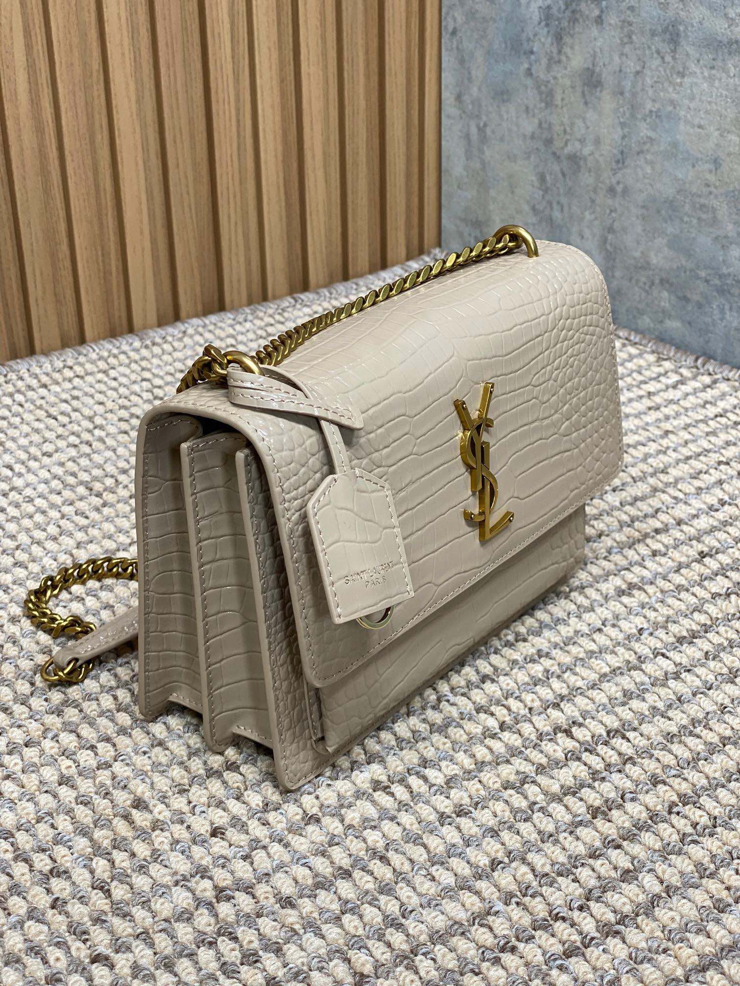 SAINT LAURENT 圣罗兰 YSL Sunset 日落 牛皮 流浪包 斜挎包 单肩包 女款 鳄鱼纹 中号 灰色 442906D420W9207