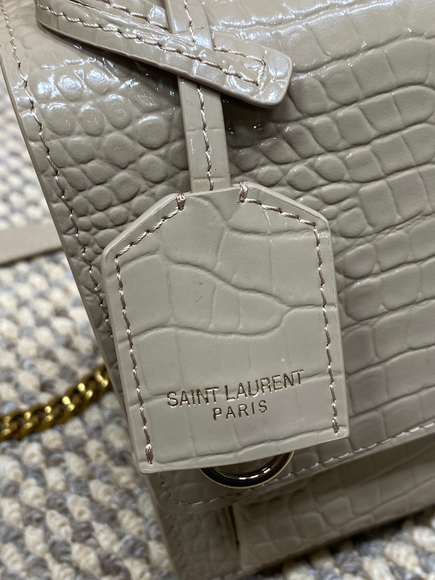 SAINT LAURENT 圣罗兰 YSL Sunset 日落 牛皮 流浪包 斜挎包 单肩包 女款 鳄鱼纹 中号 灰色 442906D420W9207