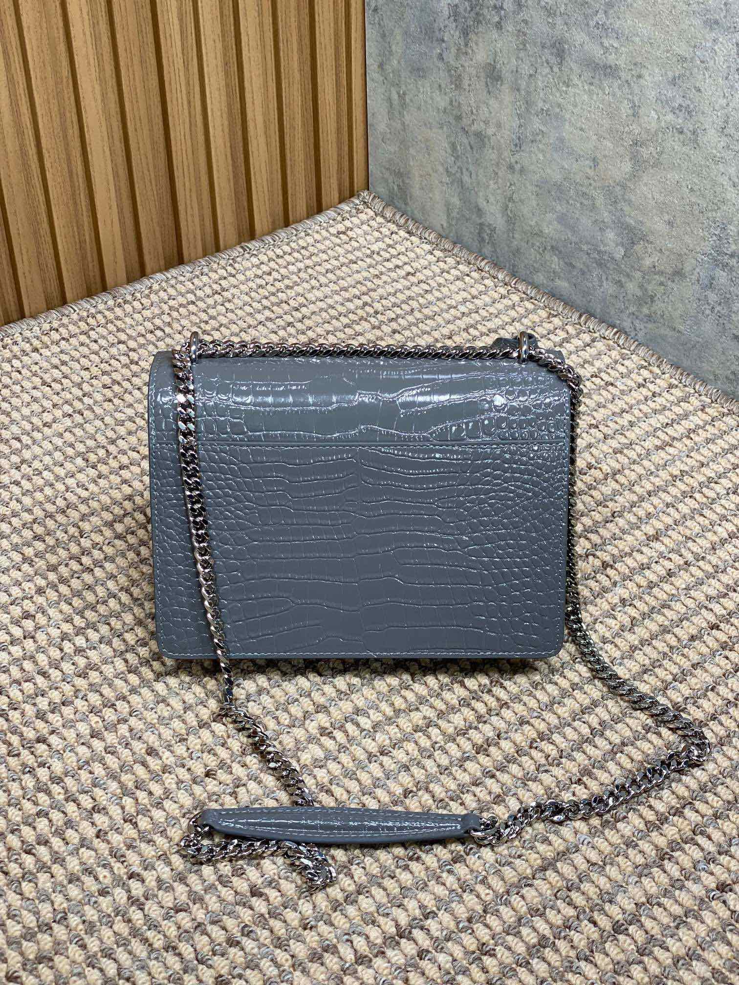 SAINT LAURENT 圣罗兰 YSL Sunset 日落 牛皮 流浪包 斜挎包 单肩包 女款 鳄鱼纹 中号 灰色  442906