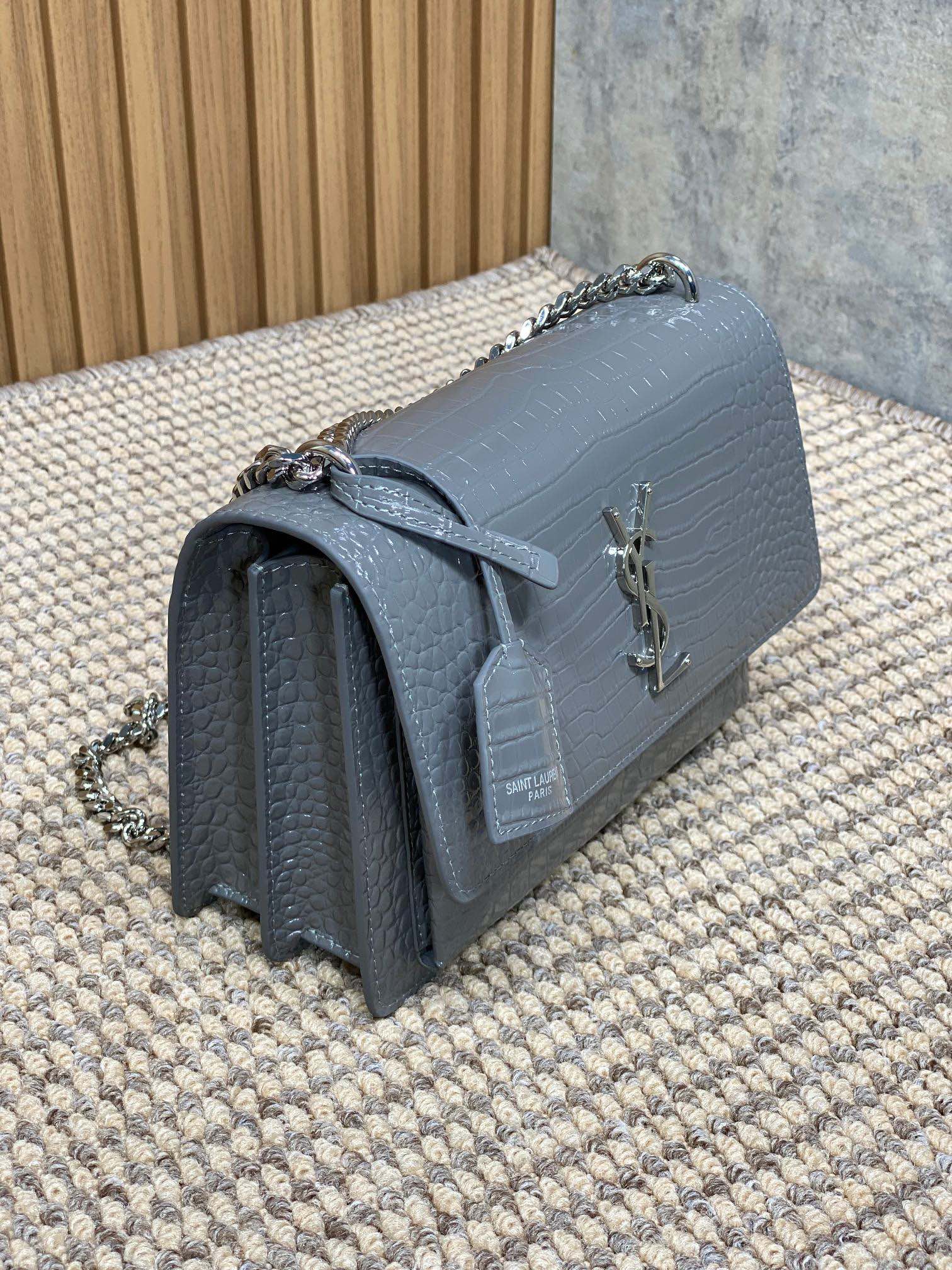 SAINT LAURENT 圣罗兰 YSL Sunset 日落 牛皮 流浪包 斜挎包 单肩包 女款 鳄鱼纹 中号 灰色  442906