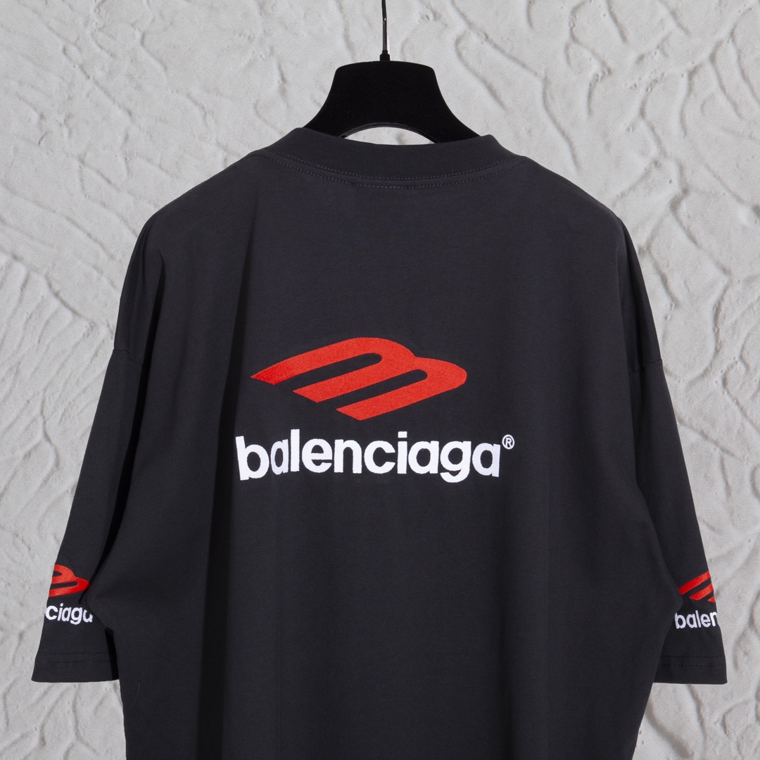  Balenciaga 巴黎世家 3B刺绣 字母logo印花短袖 T恤 夏季 黑色  