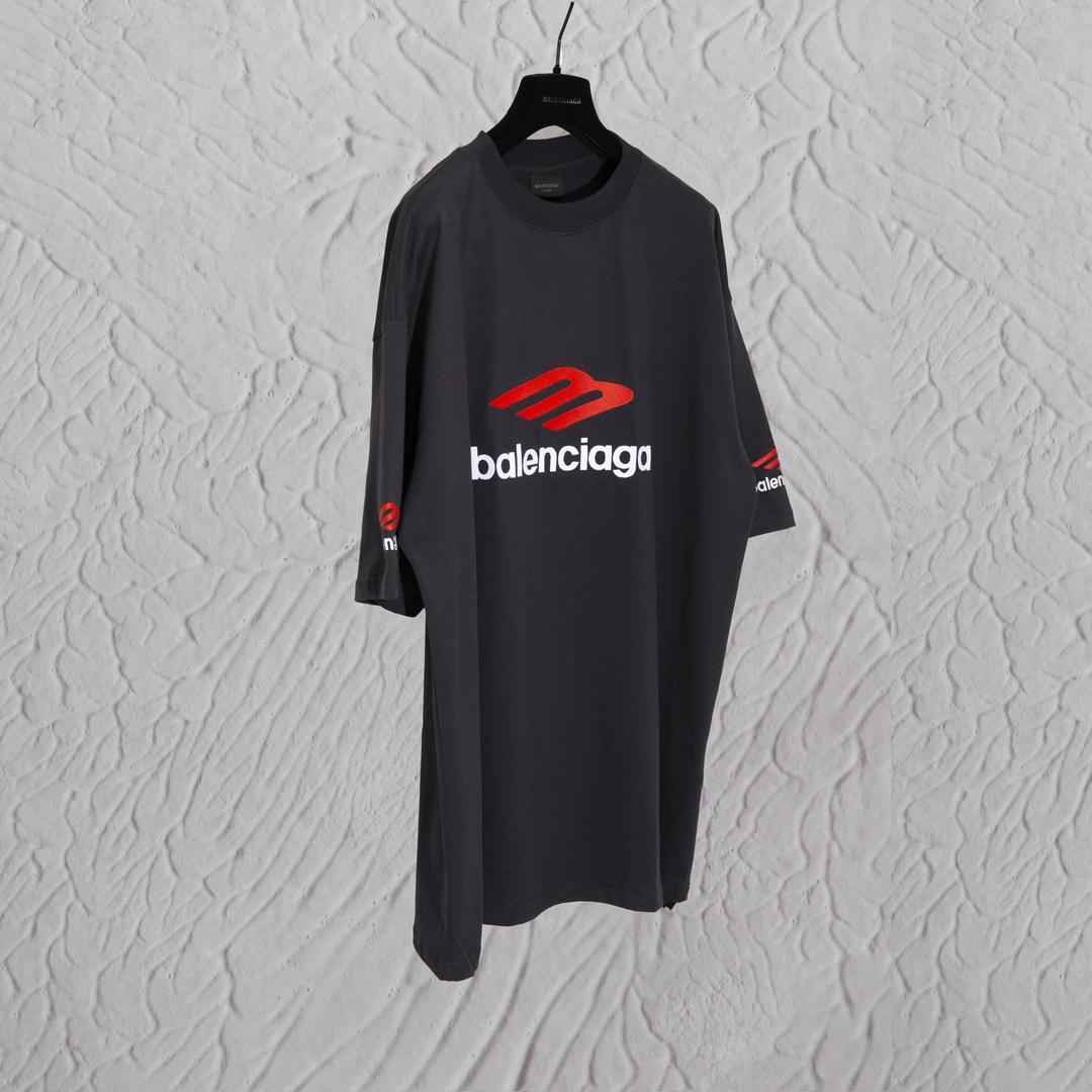 Balenciaga 巴黎世家 3B刺绣 字母logo印花短袖 T恤 夏季 黑色  