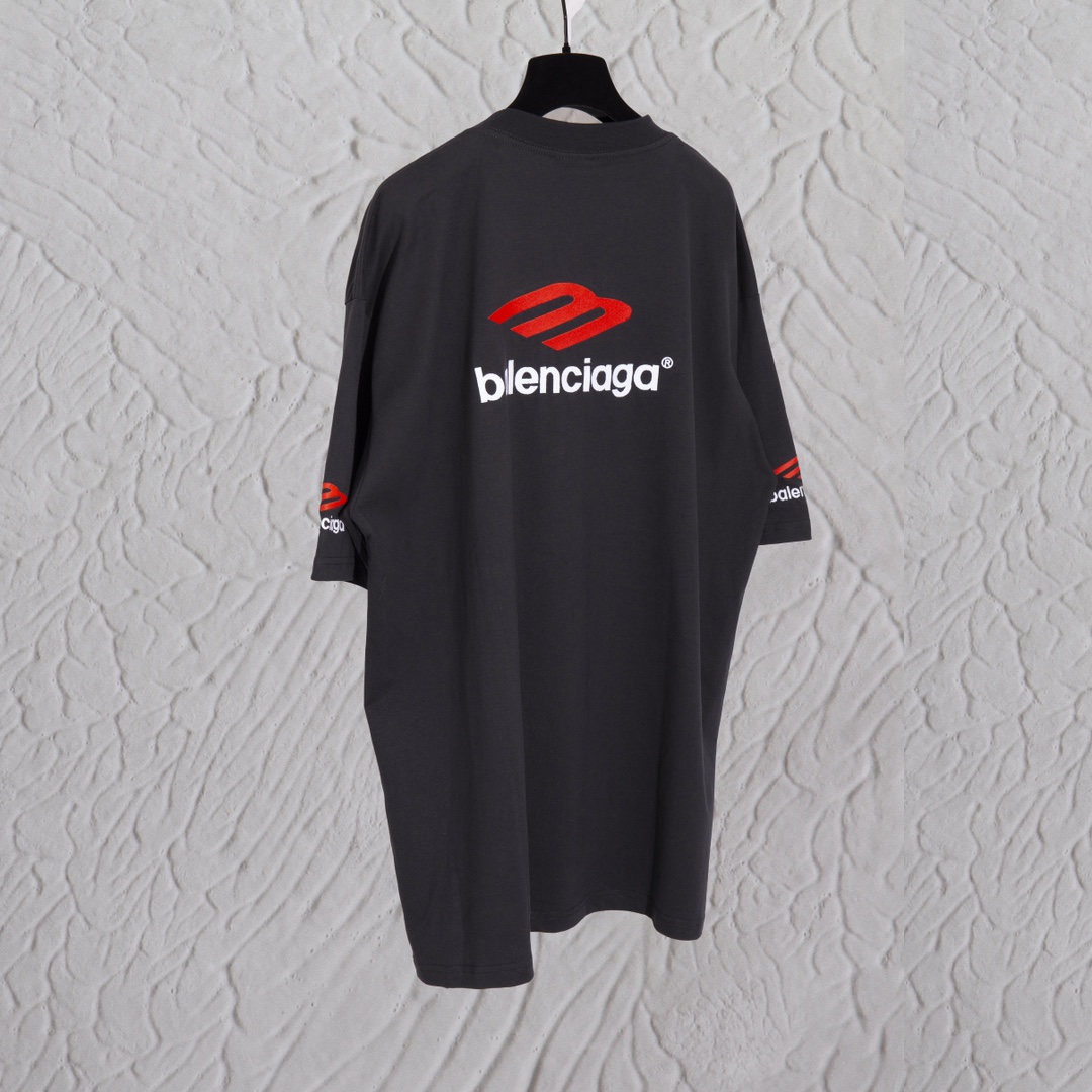  Balenciaga 巴黎世家 3B刺绣 字母logo印花短袖 T恤 夏季 黑色  