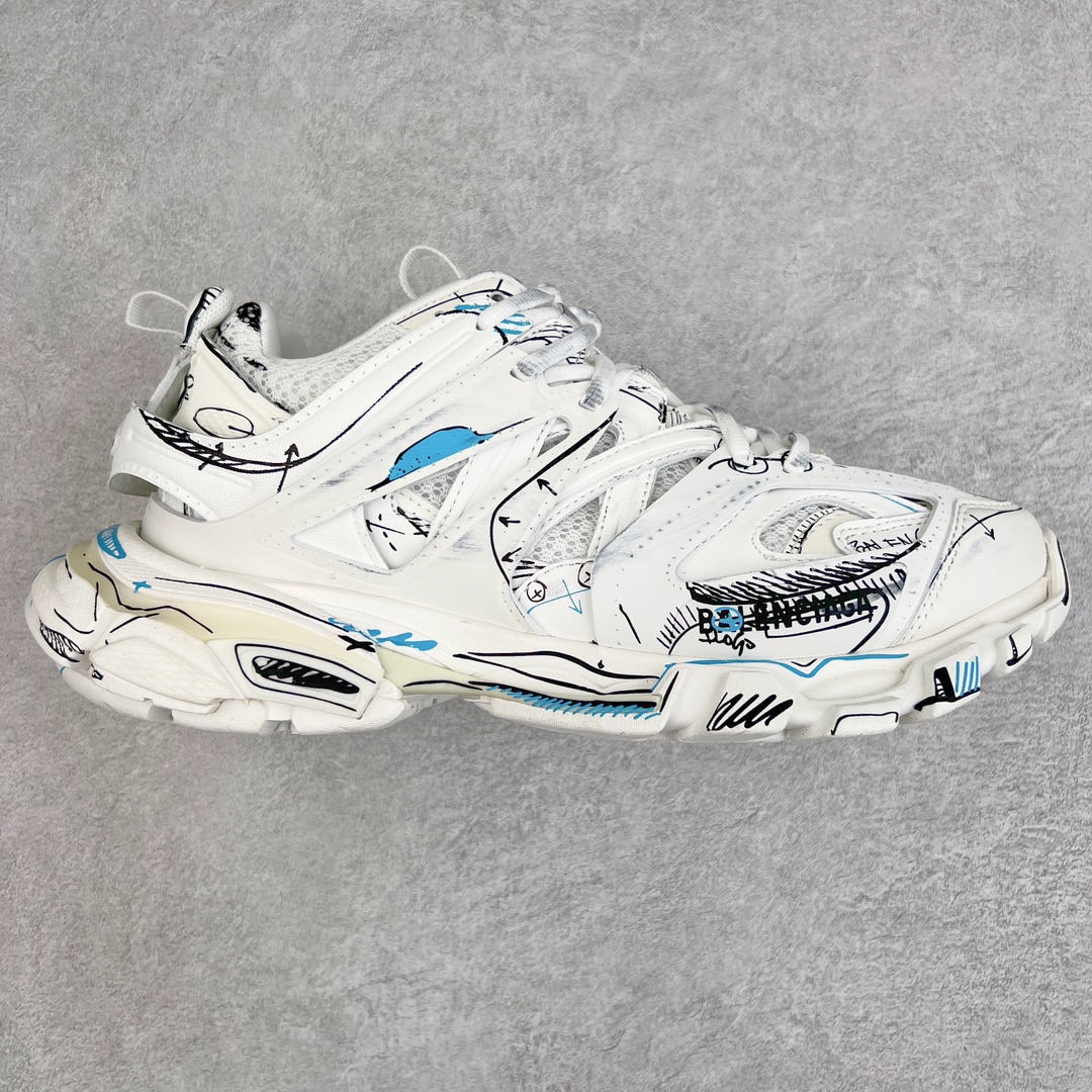 Balenciaga 巴黎世家 Track 1.0  舒适百搭 老爹鞋 运动 复古板鞋 休闲鞋 男鞋 女鞋 白蓝 涂鸦 542023W3SRA9014
