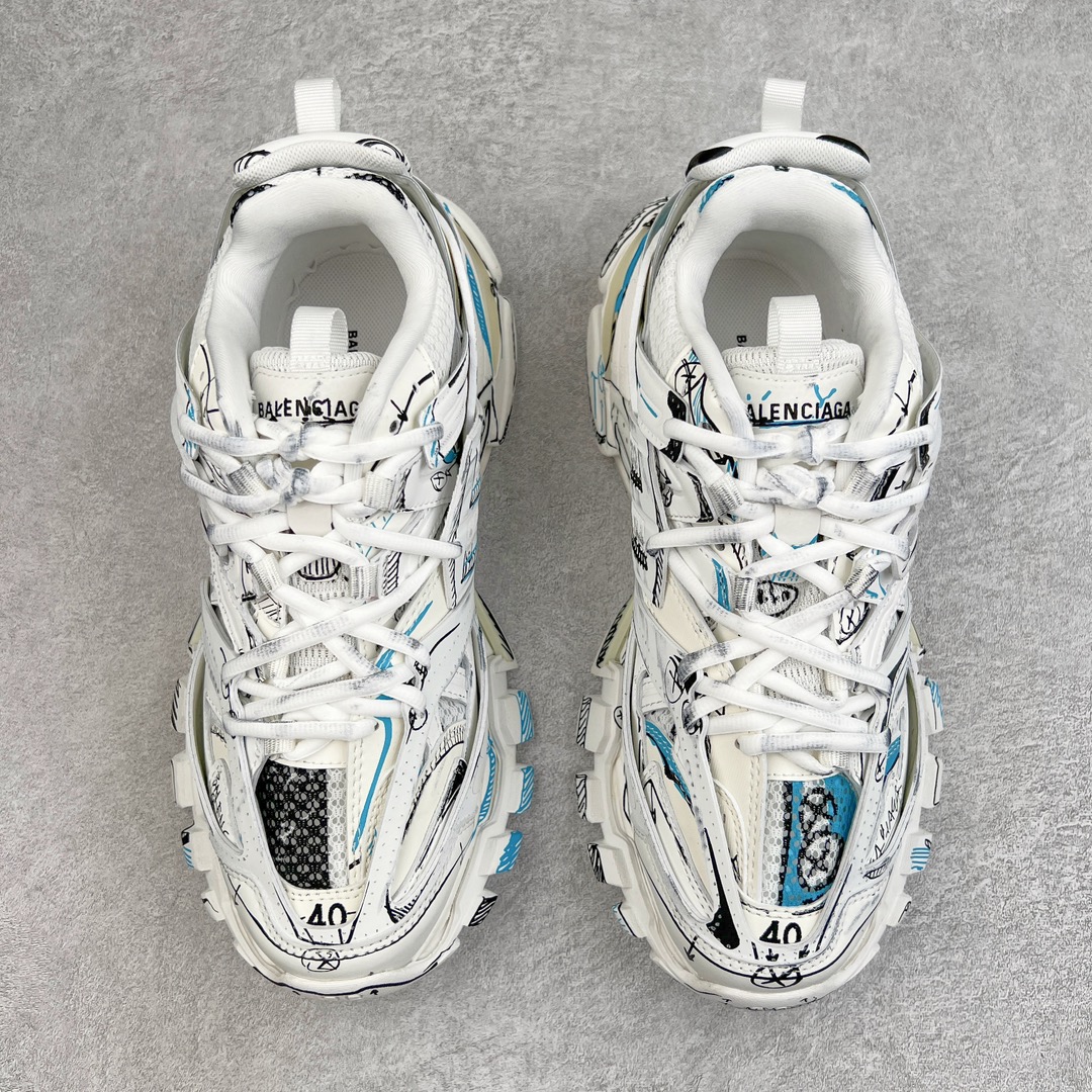 Balenciaga 巴黎世家 Track 1.0  舒适百搭 老爹鞋 运动 复古板鞋 休闲鞋 男鞋 女鞋 白蓝 涂鸦 542023W3SRA9014