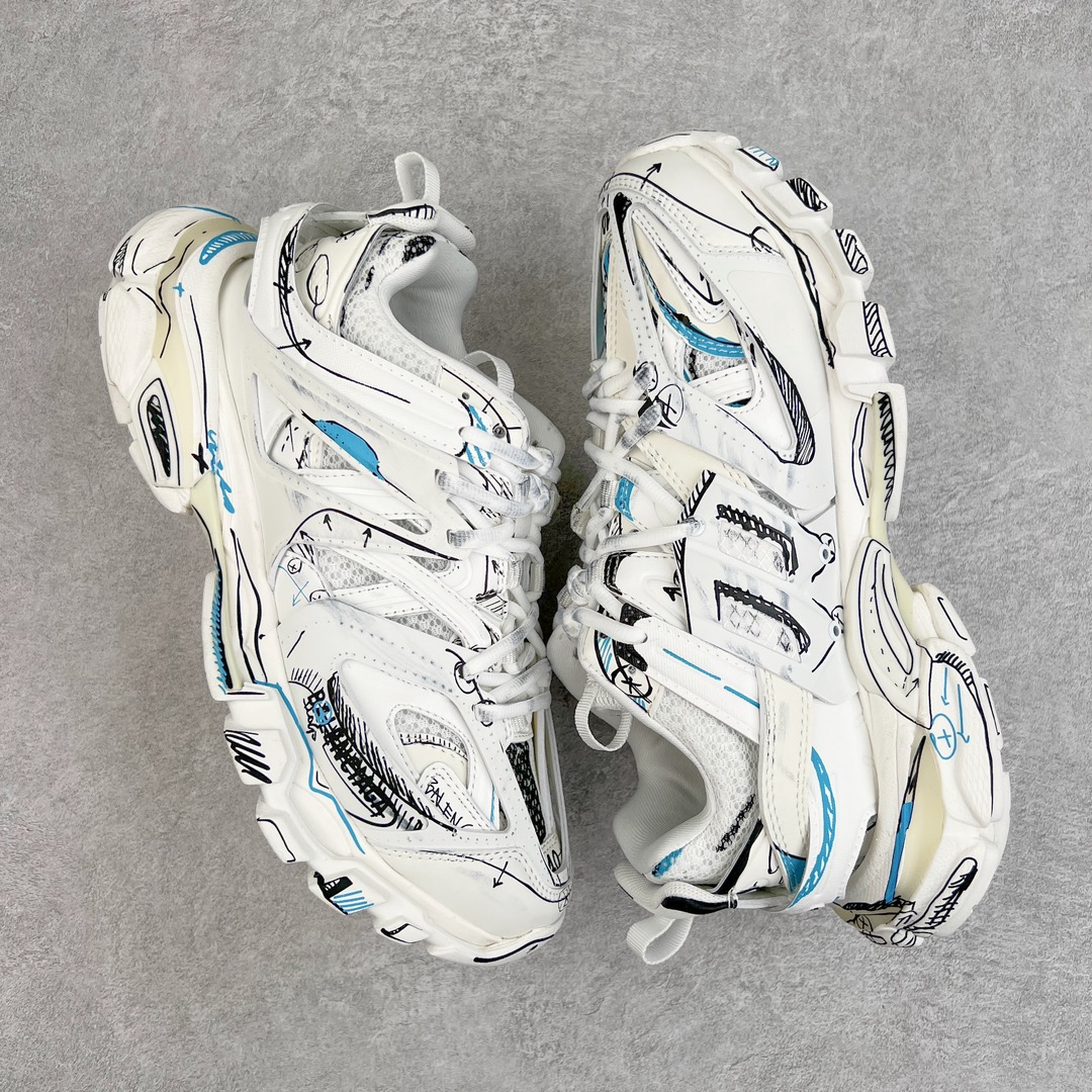 Balenciaga 巴黎世家 Track 1.0  舒适百搭 老爹鞋 运动 复古板鞋 休闲鞋 男鞋 女鞋 白蓝 涂鸦 542023W3SRA9014