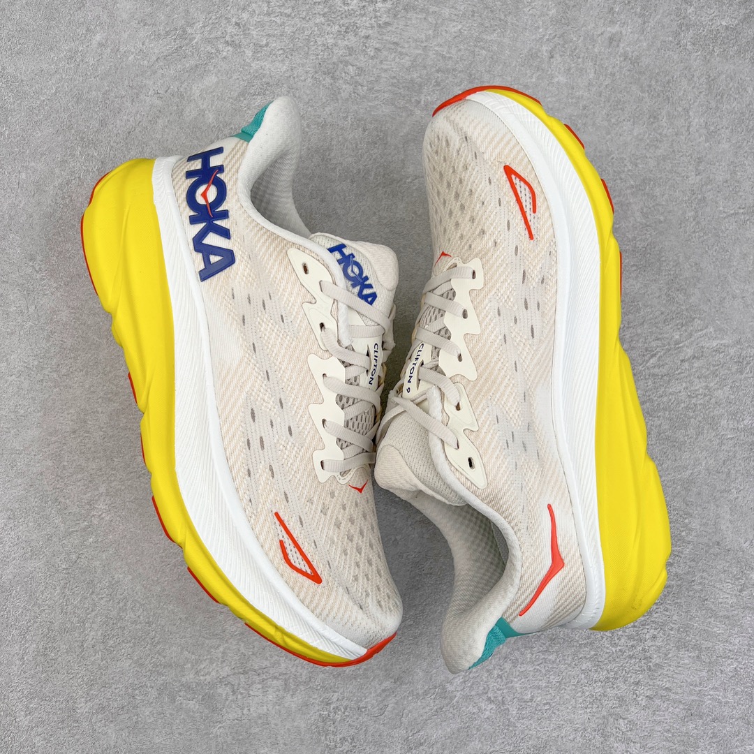  Hoka ONE ONE Clifton 9 低筒 舒适运动 防滑耐磨 透气跑步鞋 运动 波鞋  米黄