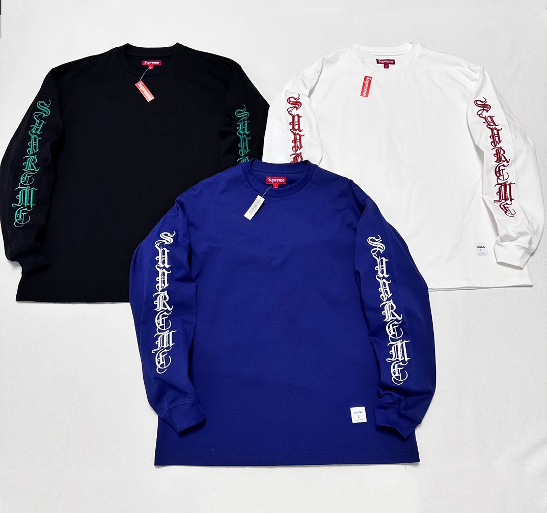  Supreme SS24 WEEK3  袖子刺绣 微标 梵文 圆领 长袖 T恤 男女同款  SUP-FW24-058