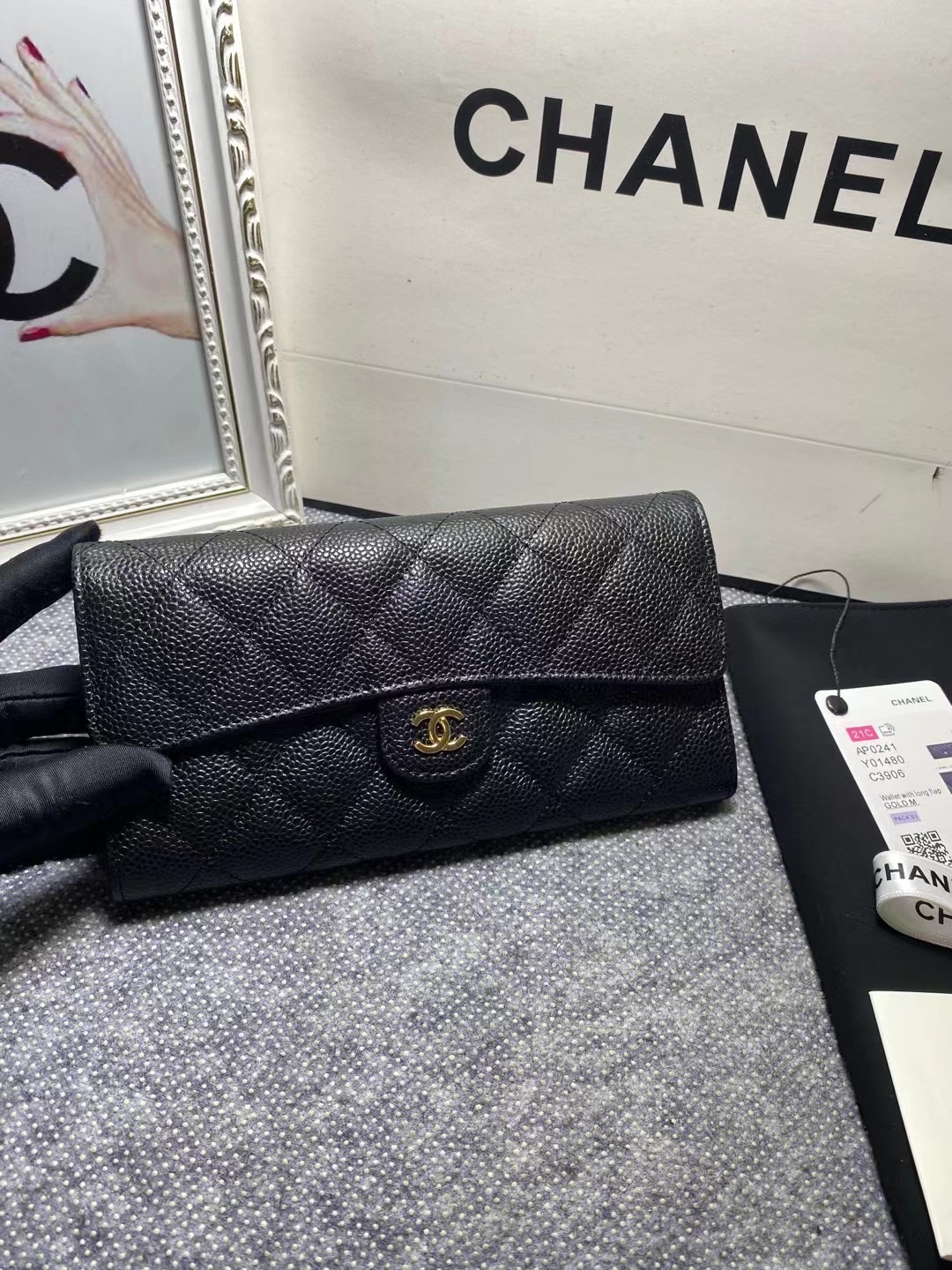 CHANEL 香奈儿 经典长款 颗粒压花 金属 卡包 钱包 黑色  AP0241-Y01864-C3906