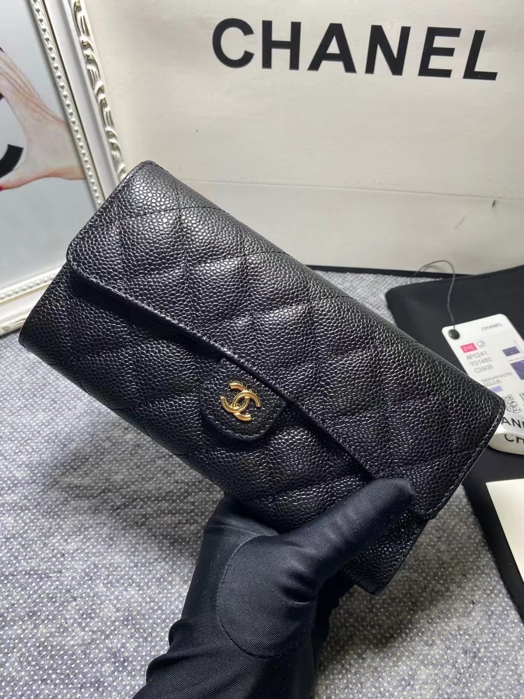 CHANEL 香奈儿 经典长款 颗粒压花 金属 卡包 钱包 黑色  AP0241-Y01864-C3906