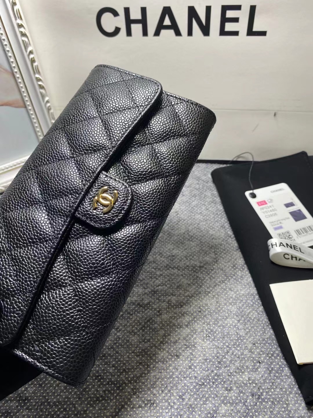 CHANEL 香奈儿 经典长款 颗粒压花 金属 卡包 钱包 黑色  AP0241-Y01864-C3906