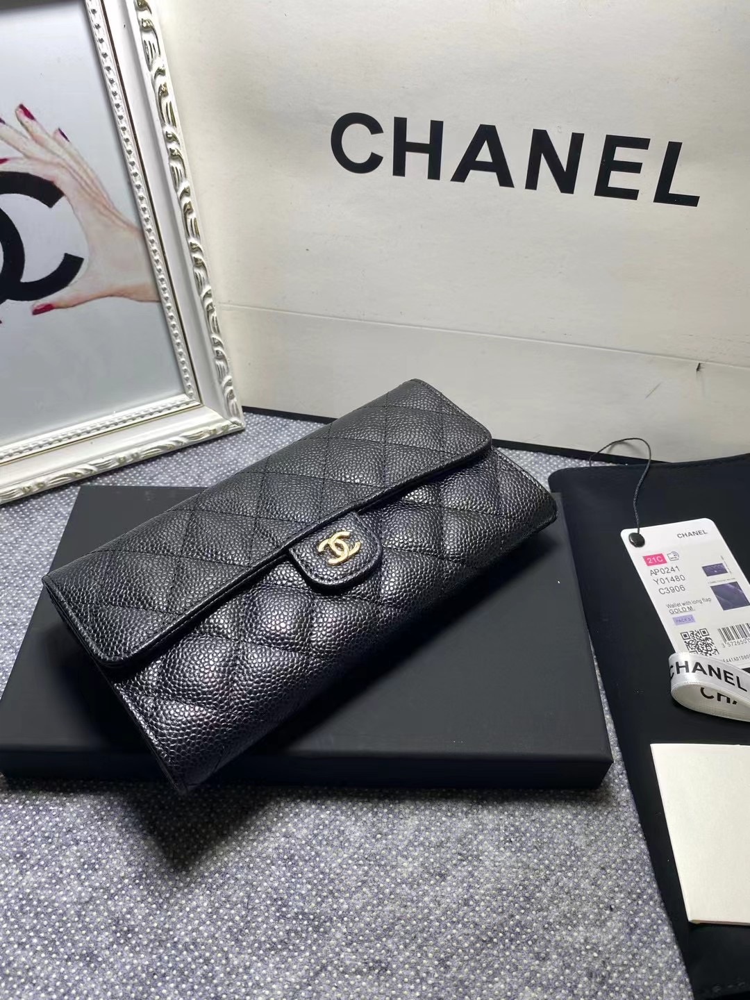 CHANEL 香奈儿 经典长款 颗粒压花 金属 卡包 钱包 黑色  AP0241-Y01864-C3906
