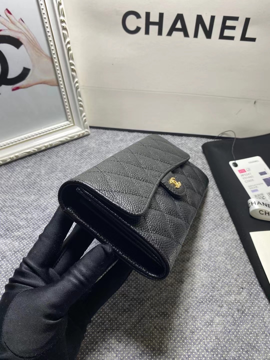 CHANEL 香奈儿 经典长款 颗粒压花 金属 卡包 钱包 黑色  AP0241-Y01864-C3906