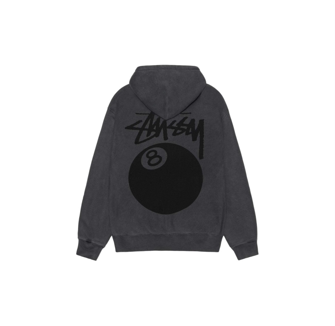  Stussy  SS24 斯图西  做旧 趣味黑8号 拉链 字母logo印花拉链连帽卫衣 长袖  