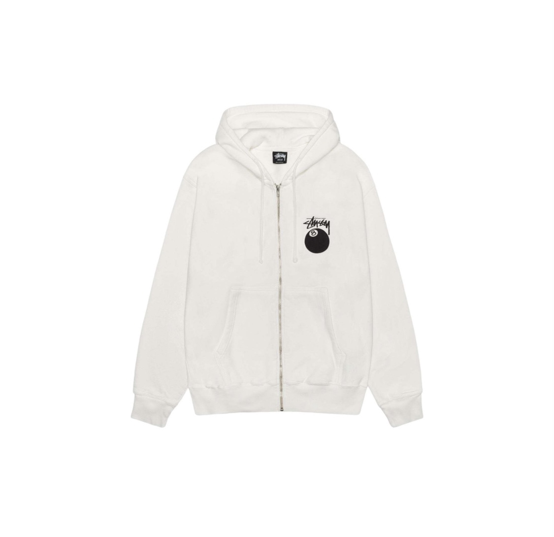  Stussy  SS24 斯图西  做旧 趣味黑8号 拉链 字母logo印花拉链连帽卫衣 长袖  