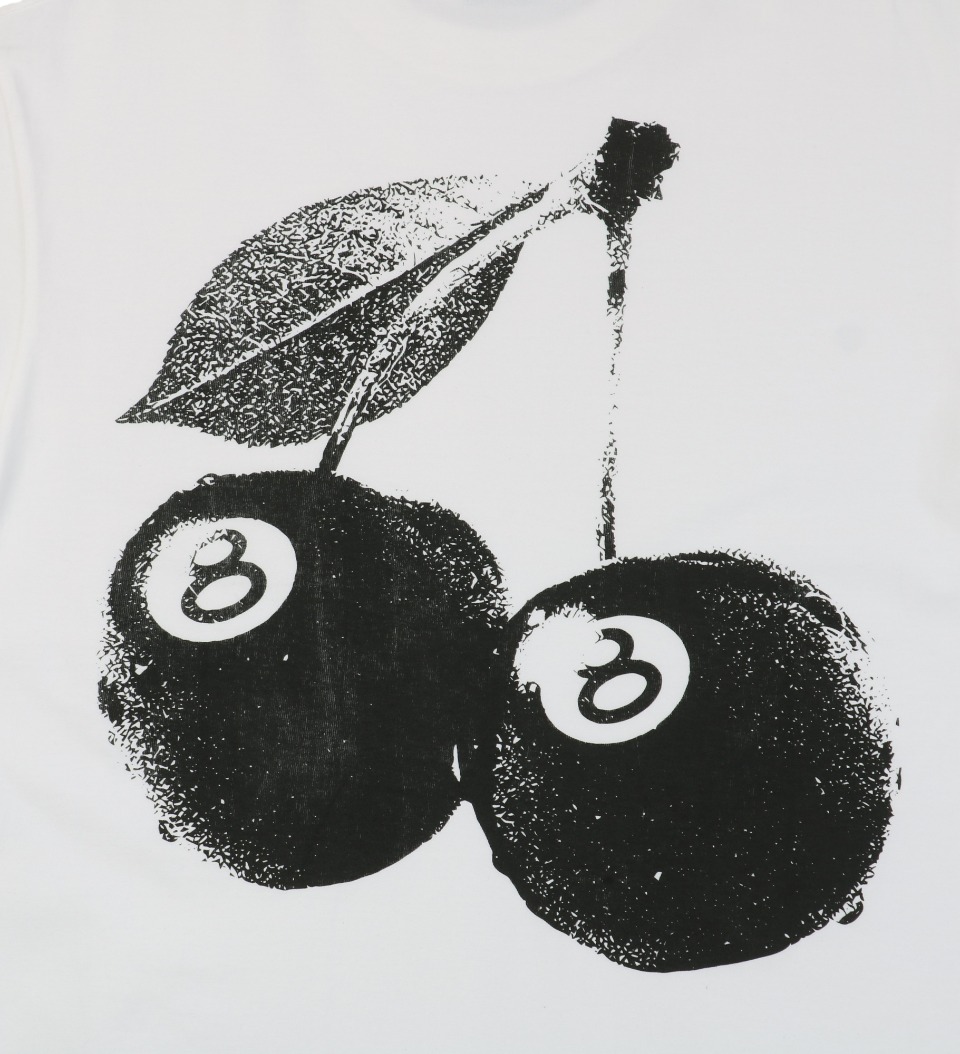  Stussy 樱桃 黑8 八 图案印花 短袖 圆领 套头 T 恤 夏季 男女同款 黑色 白色 