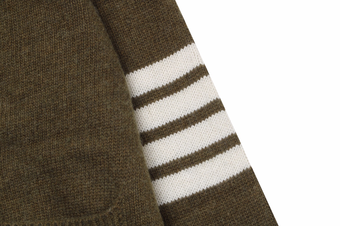  Thom Browne 四杠 开衫 条纹提花羊毛衫  针织衫 开衫 毛衣 外套 长袖 男女同款 军绿色