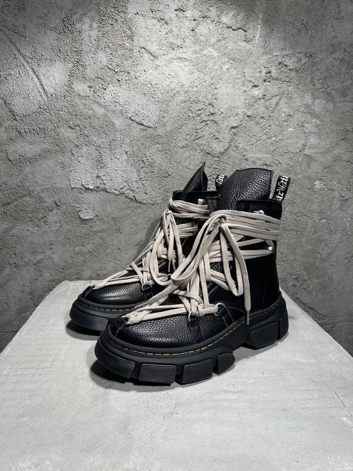  RICK OWENS RO  Dr.Martnes 高筒 板鞋 休闲鞋 男鞋 女鞋 波鞋  皮質 黑色 