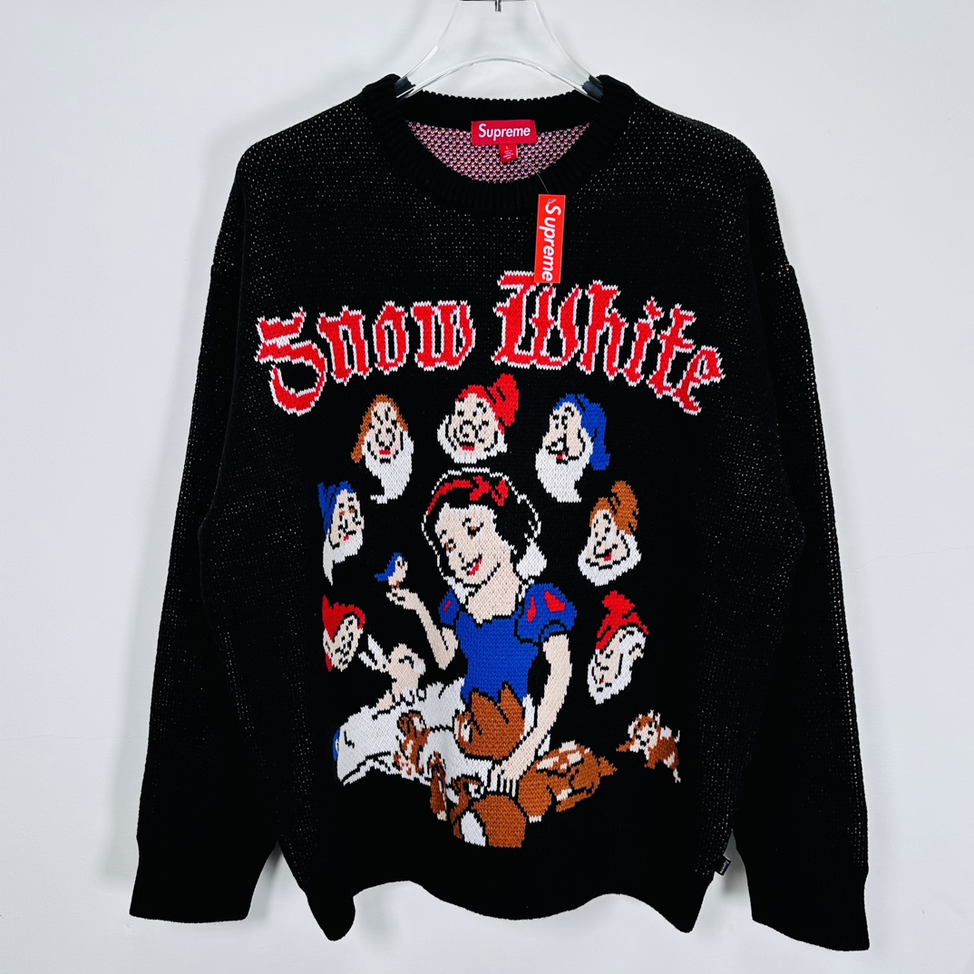   Supreme FW24 WEEK8 Show White Sweater 圆领 毛衣 人物 加绒 长袖卫衣  白雪公主 黑色 灰色