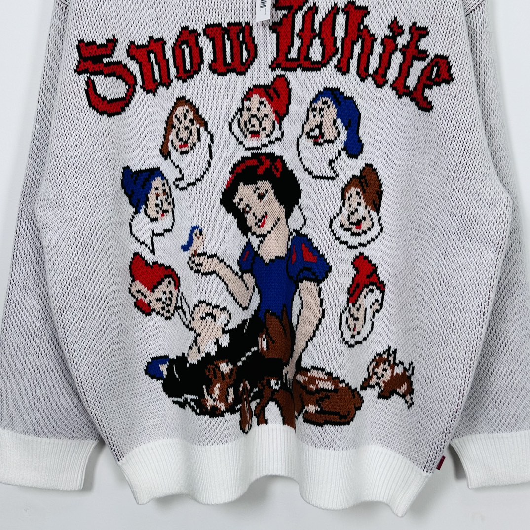   Supreme FW24 WEEK8 Show White Sweater 圆领 毛衣 人物 加绒 长袖卫衣  白雪公主 黑色 灰色