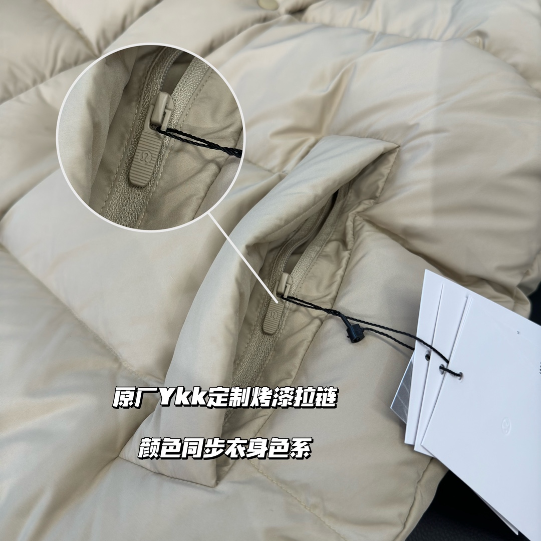  Lululemon 露露乐蒙 Wunder Puff 纯色拉链连帽长袖短款五格羽绒服 凤搂 女款 骨白