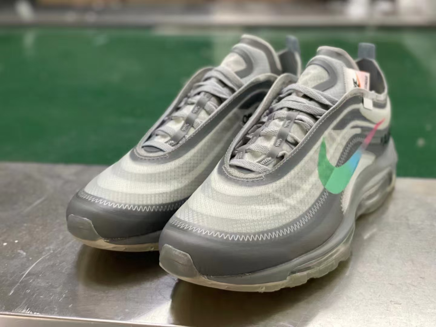  OFF-WHITE Air Max 97 Menta THE TEN  低筒 气垫跑步鞋 休闲鞋 男鞋 女鞋 波鞋  银色彩虹  AJ4585-101