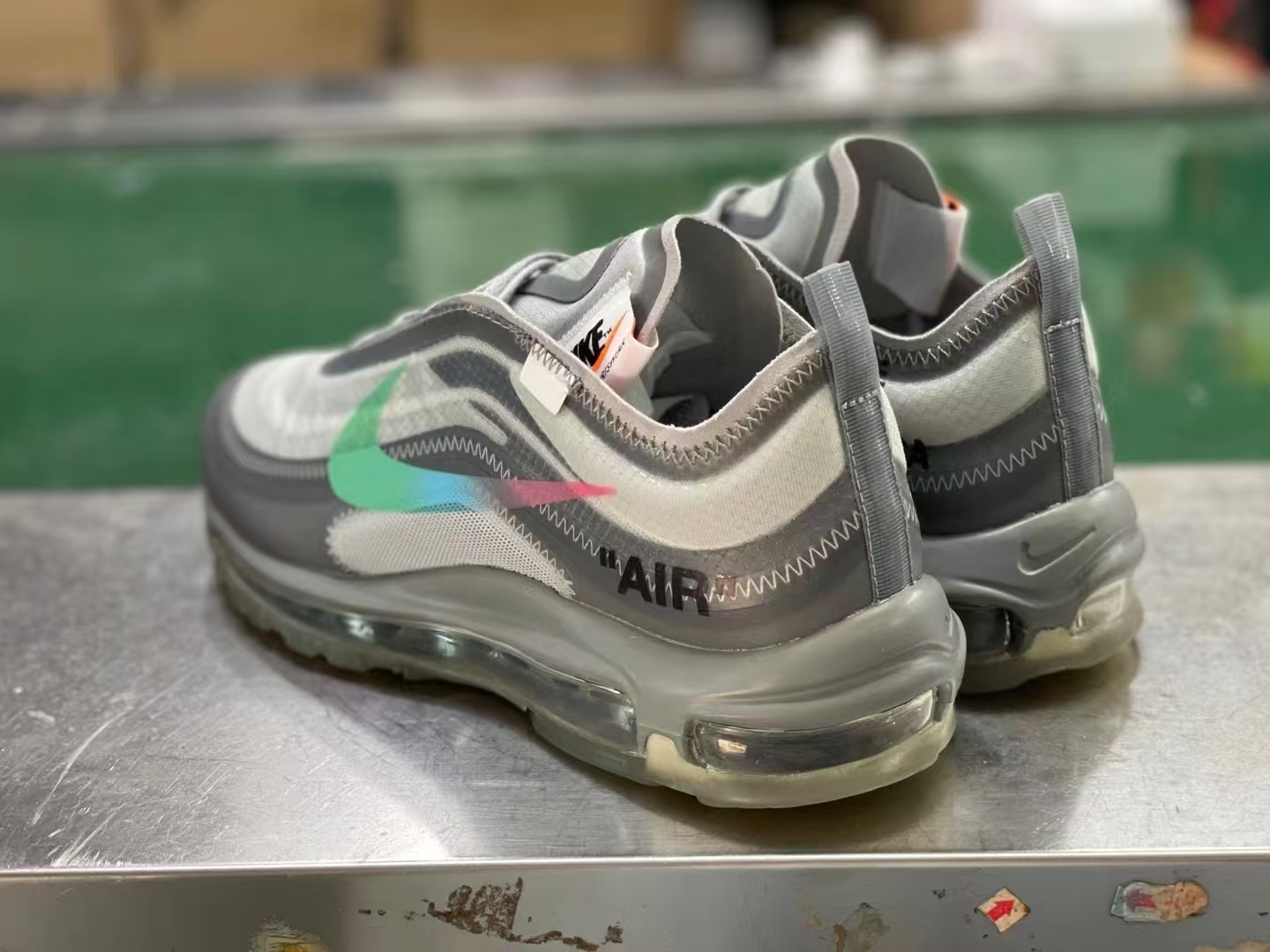  OFF-WHITE Air Max 97 Menta THE TEN  低筒 气垫跑步鞋 休闲鞋 男鞋 女鞋 波鞋  银色彩虹  AJ4585-101